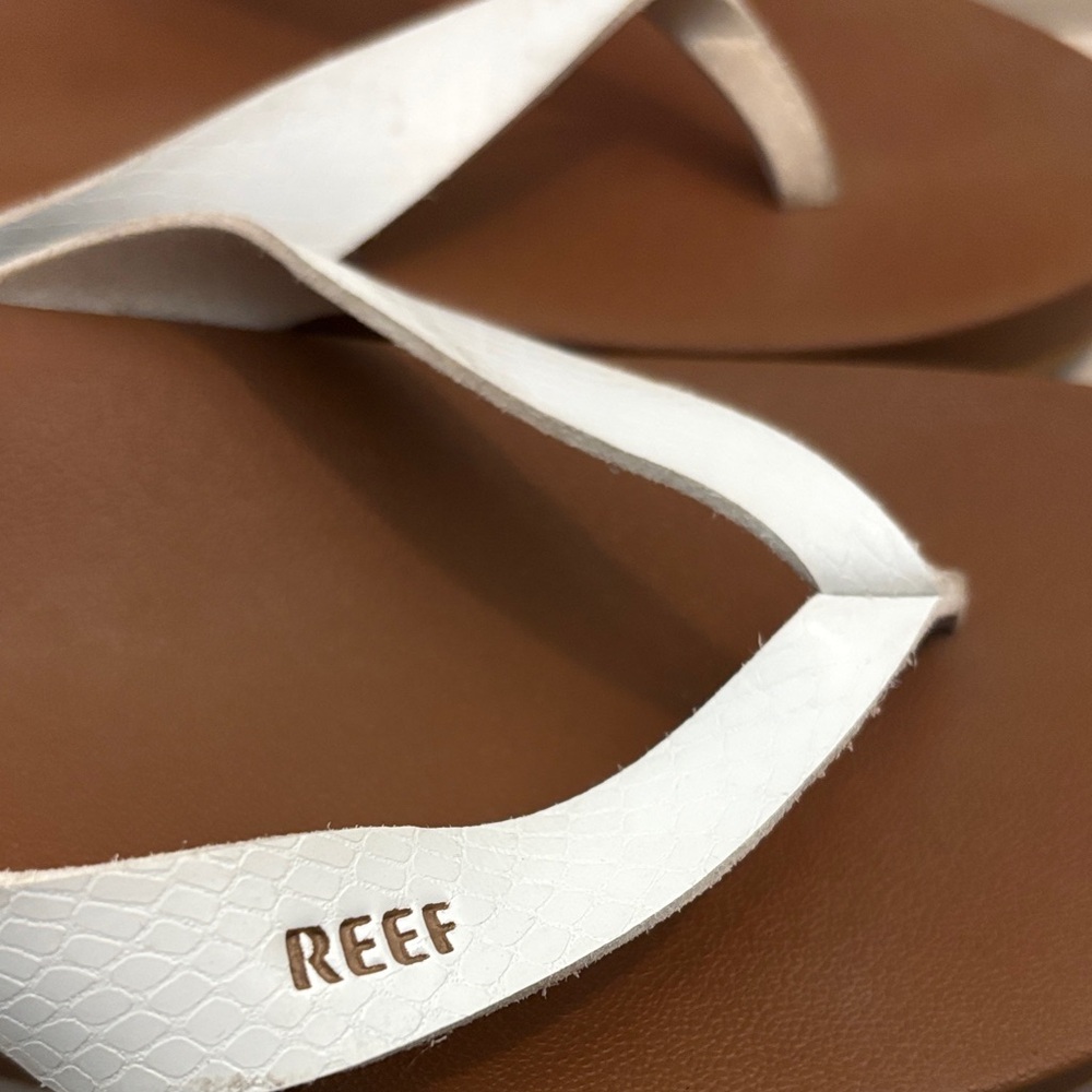 Reef Women's Sandals with White Straps and Brown Soles